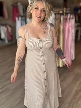 Load image into Gallery viewer, Khaki Stripe Buttoned Sleeveless Dress