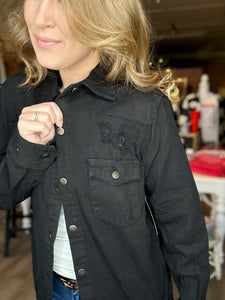 Black Distressed Denim Shacket