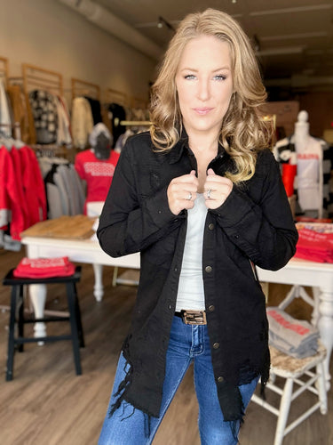 Black Distressed Denim Shacket
