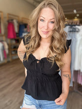 Load image into Gallery viewer, Black Sweetheart Front Tie Top