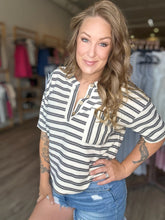 Load image into Gallery viewer, Ivory Stripe Boxy Henley Top