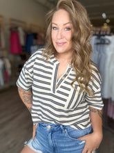 Load image into Gallery viewer, Ivory Stripe Boxy Henley Top