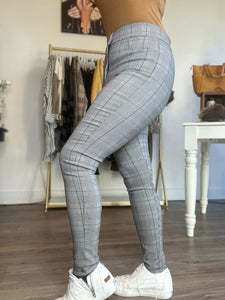 Grey High Waist Plaid Pants