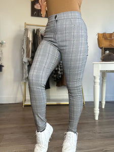 Grey High Waist Plaid Pants