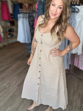 Load image into Gallery viewer, Khaki Stripe Buttoned Sleeveless Dress