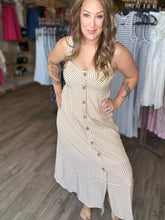 Load image into Gallery viewer, Khaki Stripe Buttoned Sleeveless Dress