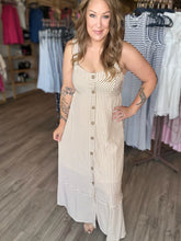 Load image into Gallery viewer, Khaki Stripe Buttoned Sleeveless Dress