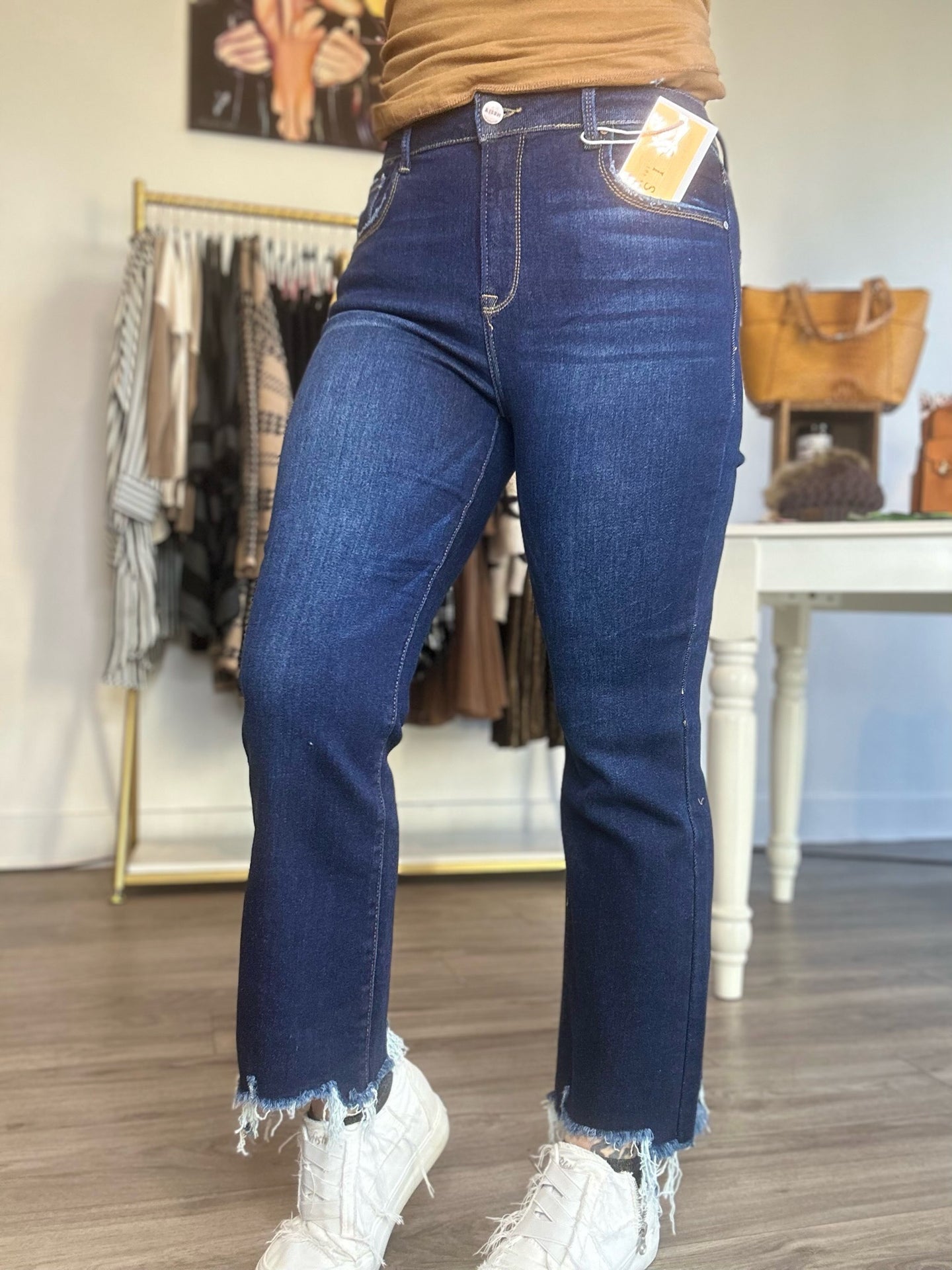 Risen High Rise Slim Frayed Hem Jeans