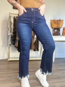 Risen High Rise Slim Frayed Hem Jeans
