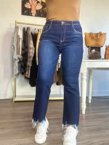 Risen High Rise Slim Frayed Hem Jeans