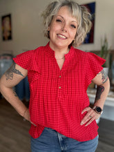 Load image into Gallery viewer, Red Half Button Woven Top