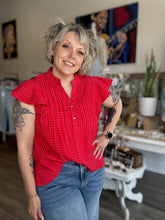 Load image into Gallery viewer, Red Half Button Woven Top