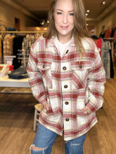Load image into Gallery viewer, Terra Cotta Plaid Sherpa Lined Jacket
