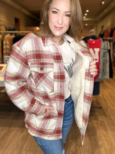 Terra Cotta Plaid Sherpa Lined Jacket