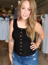 Load image into Gallery viewer, Black Trimmed Buttoned Tank