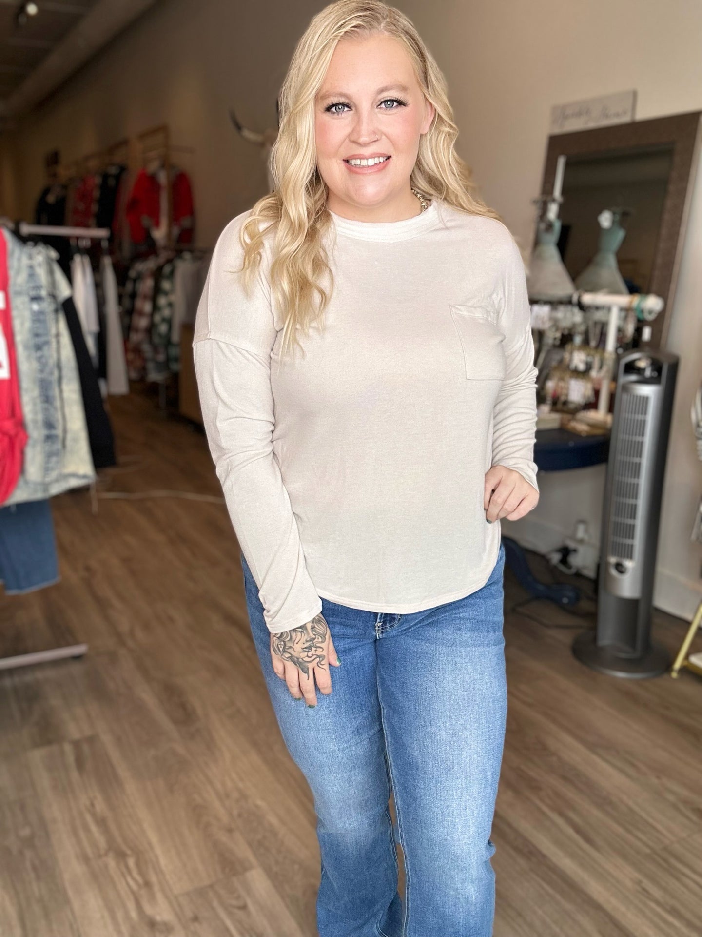Taupe Raw Edge Long Sleeve