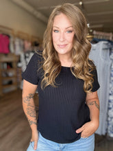 Load image into Gallery viewer, Black Ribbed Lounge Pocket Tee