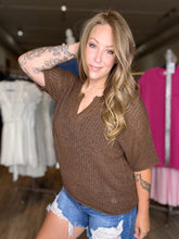 Load image into Gallery viewer, Chocolate Split Neck Crochet Top