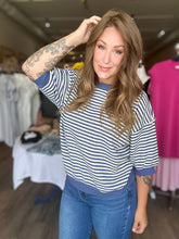 Load image into Gallery viewer, Blue Stripe Drop Shoulder Top