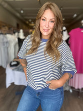 Load image into Gallery viewer, Blue Stripe Drop Shoulder Top