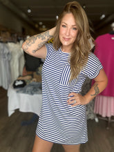 Load image into Gallery viewer, Blue Crew Neck Stripe T-Shirt Dress