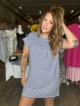 Load image into Gallery viewer, Blue Crew Neck Stripe T-Shirt Dress