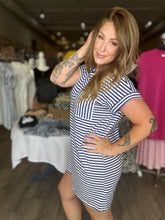 Load image into Gallery viewer, Blue Crew Neck Stripe T-Shirt Dress