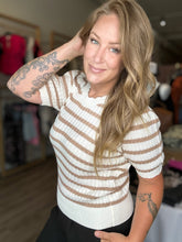 Load image into Gallery viewer, Taupe Striped Scallop Edge Knit Top