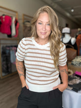 Load image into Gallery viewer, Taupe Striped Scallop Edge Knit Top