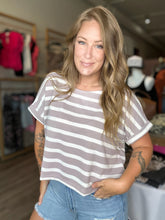 Load image into Gallery viewer, Taupe Striped Round Neck Top