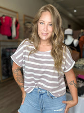 Load image into Gallery viewer, Taupe Striped Round Neck Top