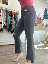 Load image into Gallery viewer, Grey Distressed Crop Boot Cut Jeans