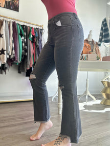 Grey Distressed Crop Boot Cut Jeans