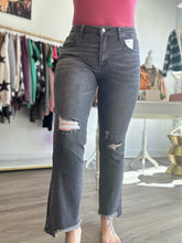 Load image into Gallery viewer, Grey Distressed Crop Boot Cut Jeans