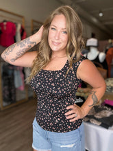Load image into Gallery viewer, Black Square Neck Cap Sleeve Top