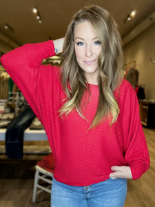 Ruby Ribbed Batwing Top