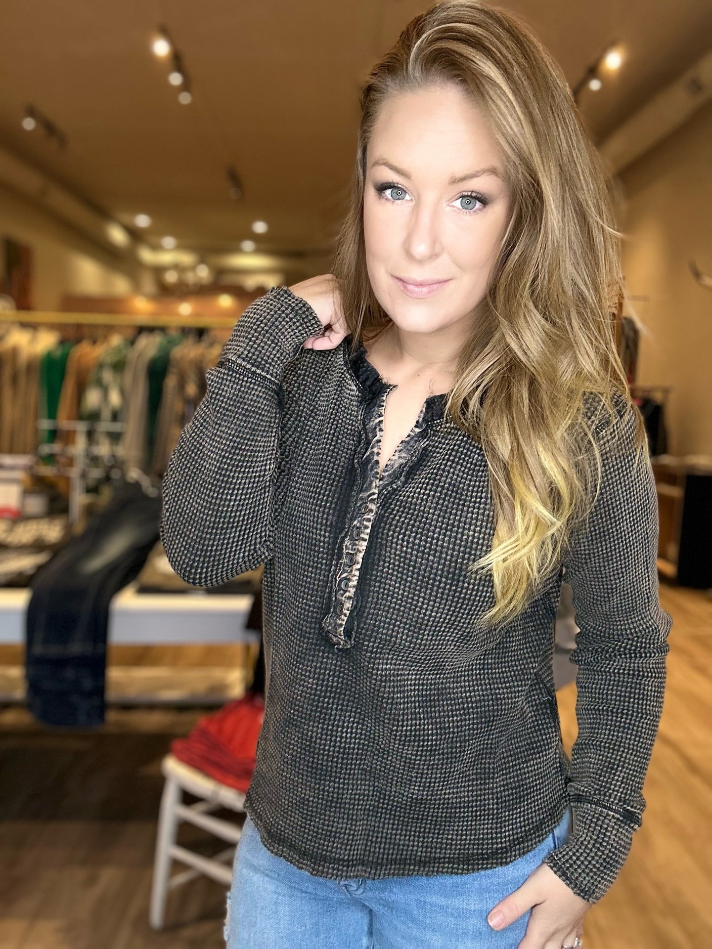 Ash Black Henley Long Sleeve