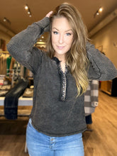 Load image into Gallery viewer, Ash Black Henley Long Sleeve