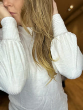 Load image into Gallery viewer, White Ribbed Bishop Sleeve Top
