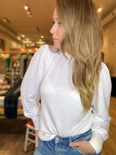 Load image into Gallery viewer, White Ribbed Bishop Sleeve Top