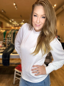 White Ribbed Bishop Sleeve Top