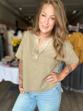 Load image into Gallery viewer, Mocha Split Neck Washed Short Sleeve