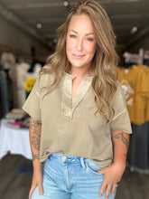 Load image into Gallery viewer, Mocha Split Neck Washed Short Sleeve