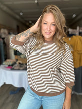 Load image into Gallery viewer, Mocha Stripe Drop Shoulder Top
