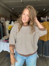 Load image into Gallery viewer, Mocha Stripe Drop Shoulder Top