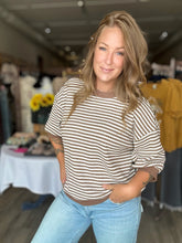 Load image into Gallery viewer, Mocha Stripe Drop Shoulder Top