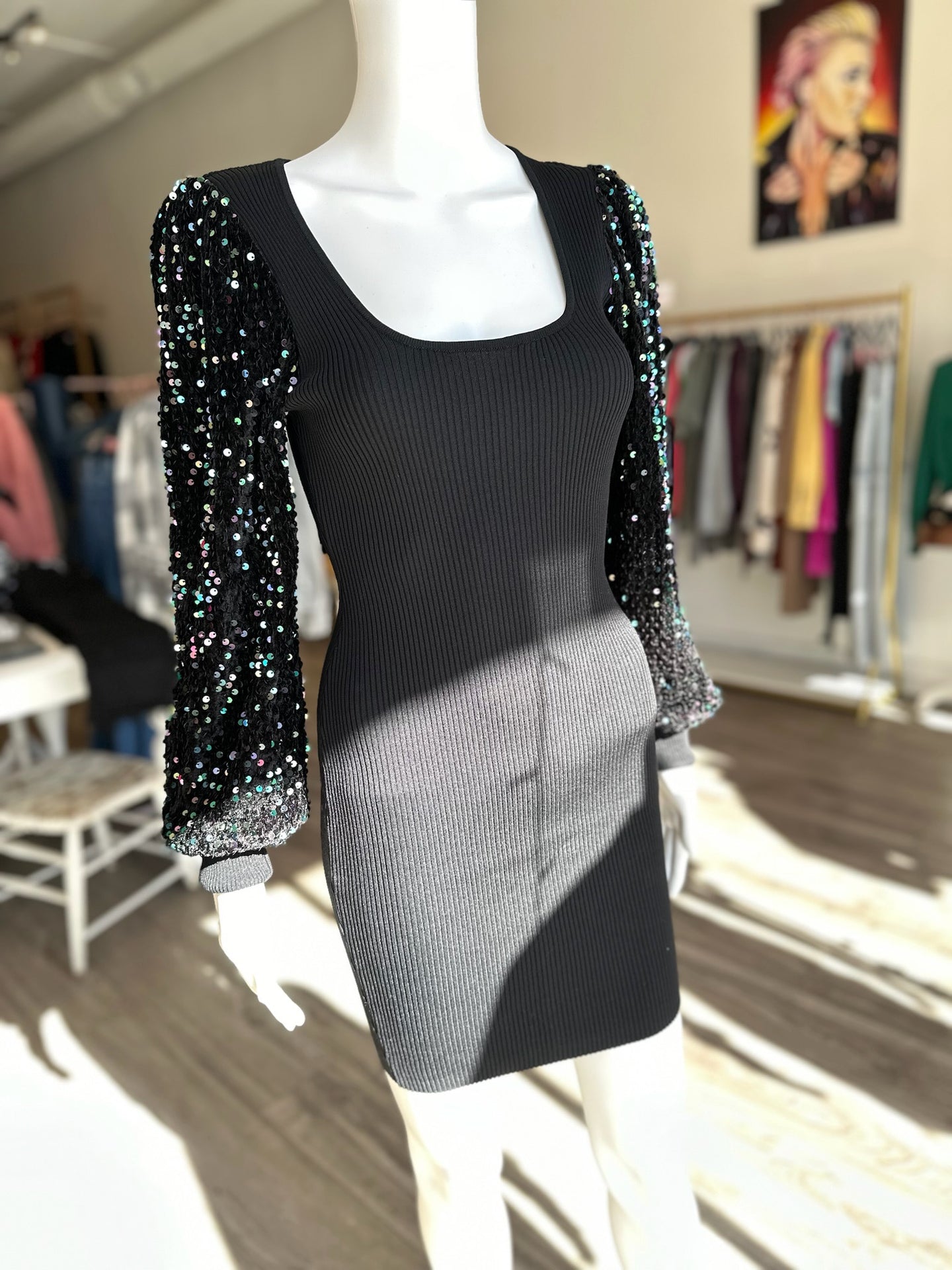 Black Sequin Sleeve Bodycon Dress