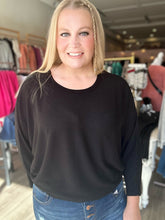 Load image into Gallery viewer, Black Ribbed Batwing Top