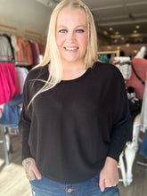 Load image into Gallery viewer, Black Ribbed Batwing Top