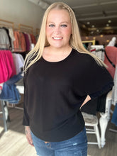 Load image into Gallery viewer, Black Ribbed Batwing Top